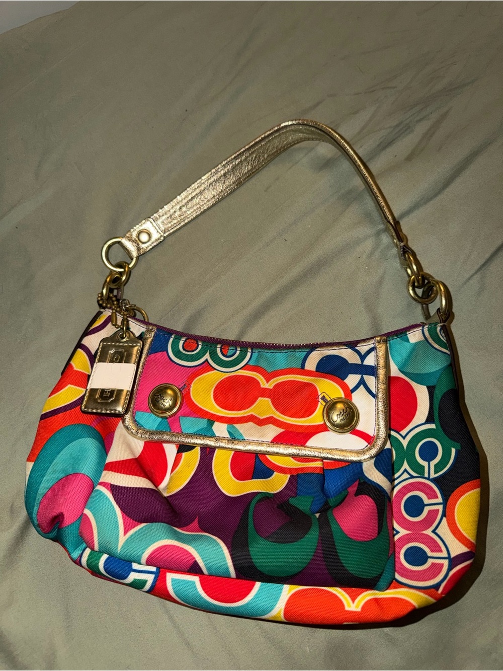 Coach Multicolor Geometric Shoulder Bag with Gold Hardware